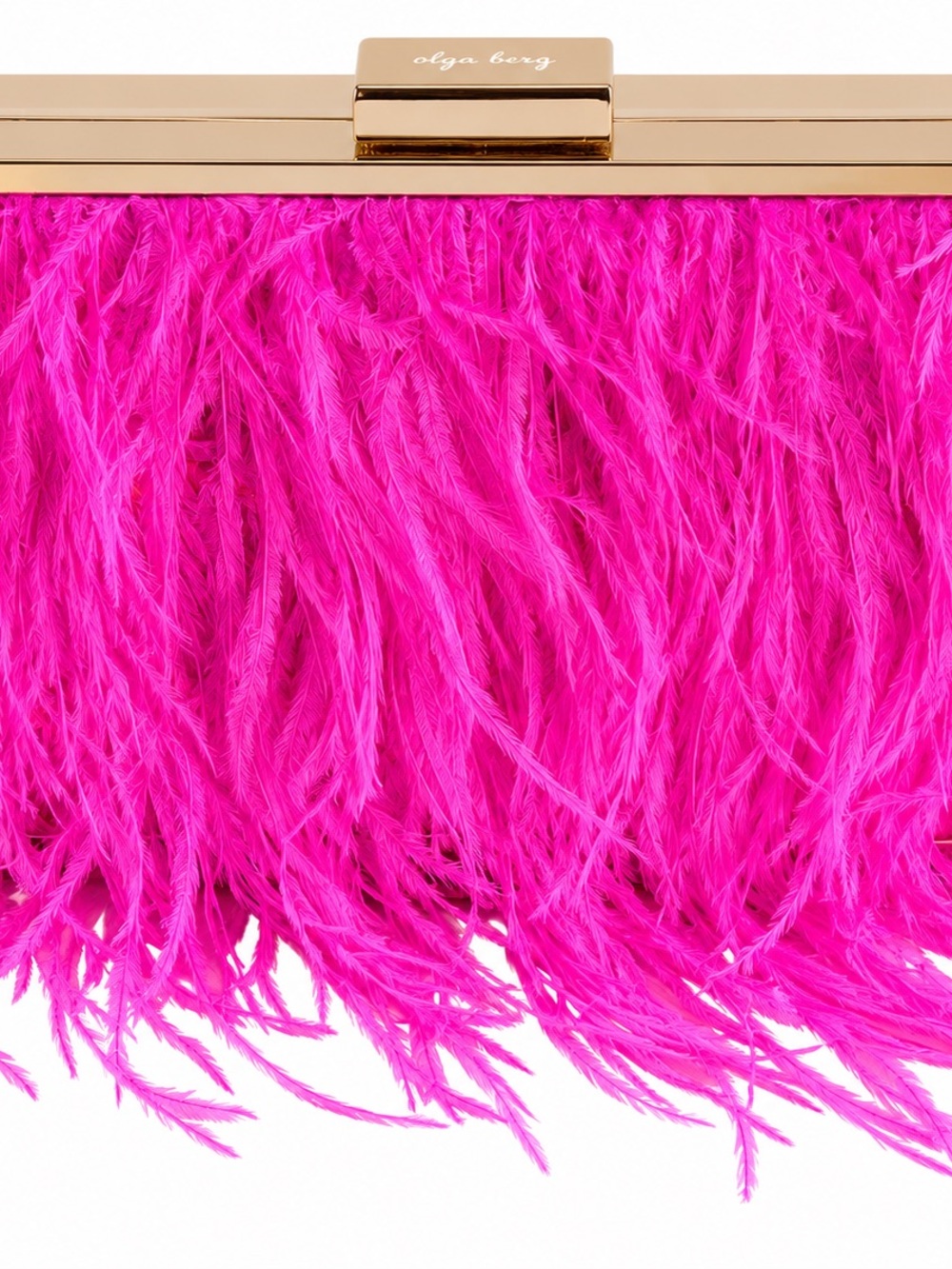 Olga Berg Estelle Feather Clutch in Fuschia with Dust Bag